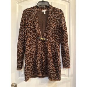 Charter Club Cheetah Print Cardigan Sweater Size M